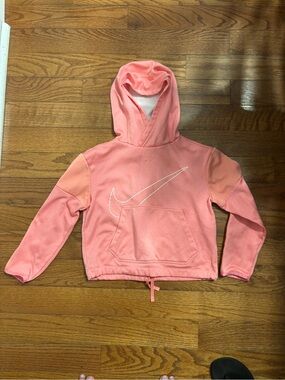 Nike Girls Coral Pink Hooded Sweatshirt with White Swoosh
